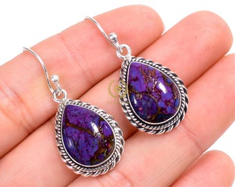 Purple Copper Turquoise Earrings: 925 Sterling Silver Dangle Earrings