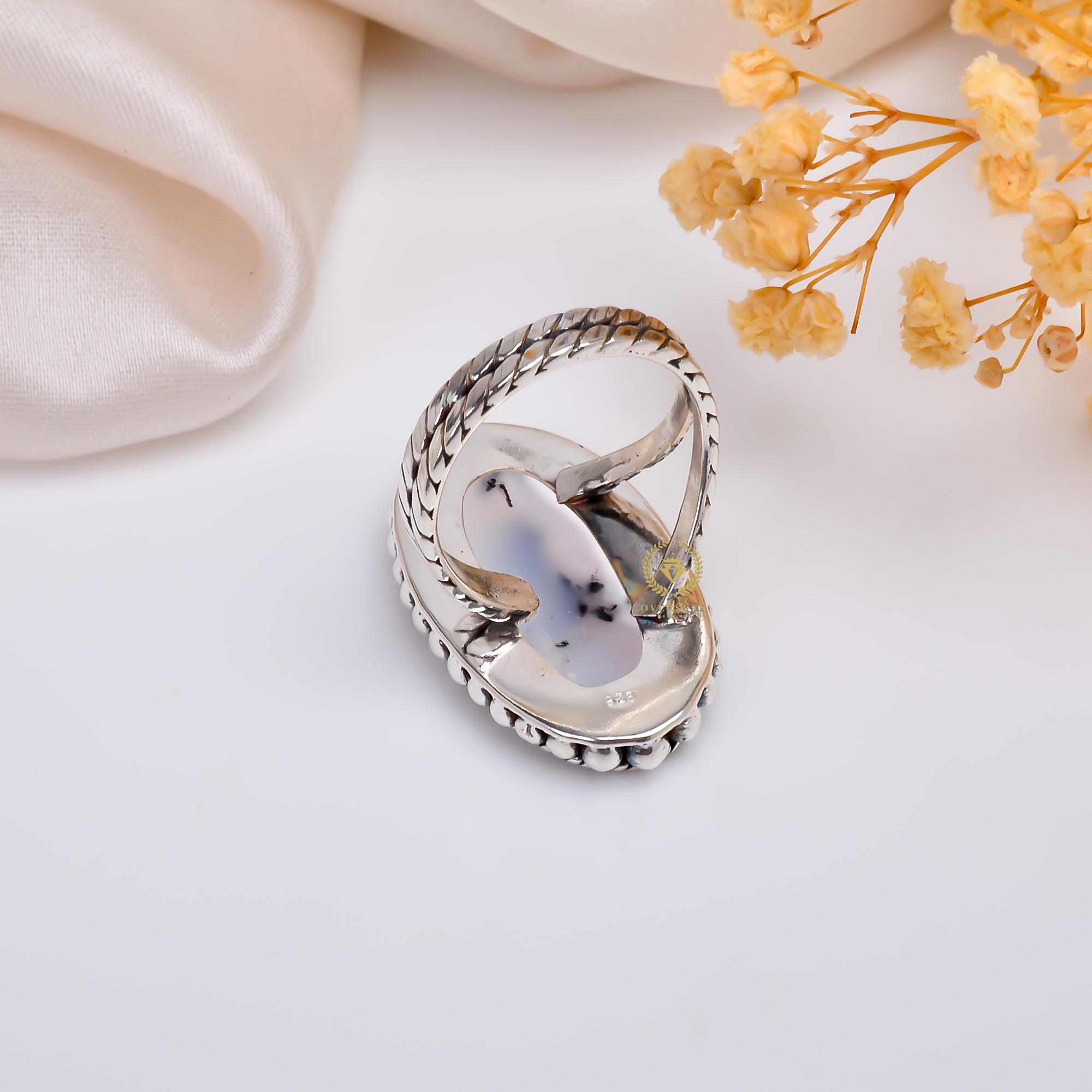 Dendrite Opal Agate Ring: Oval Sterling Silver Statement Ring - Etsy