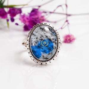 Blue Azurite Ring, K2 Jasper Ring, 925 Sterling Silver Ring, Handmade Statement Adjustable Ring, Blue Stone Ring, Jasper Rings For Women