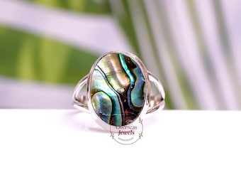 Handmade Abalone Shell Ring: Sterling Silver Statement Ring