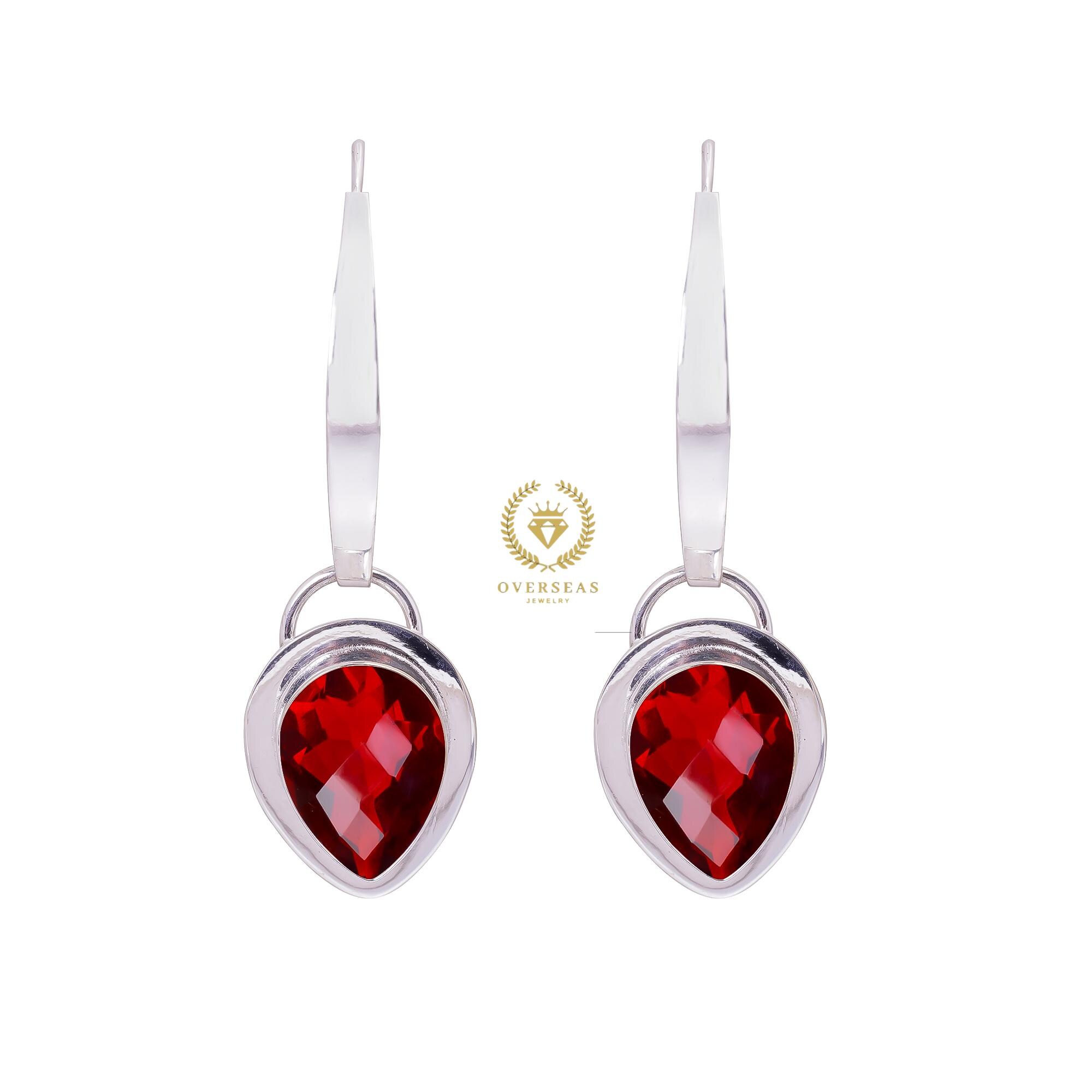 Pink Rubellite Gemstone Hoop Earring: 925 Sterling Silver Jewelry