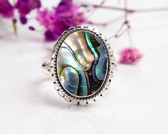 Abalone Shell 925 Sterling Silver Ring - Handmade Boho Jewelry