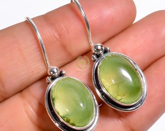 Prehnite Earrings,925 Sterling Silver Earring, Natural Boho Earrings, Vintage Earrings, Handmade Earrings, Christmas Gift For Her