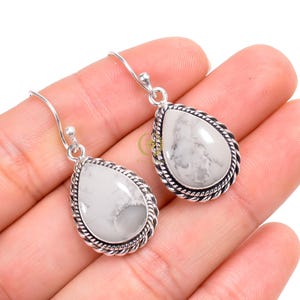 Handmade Howlite Earrings: 925 Sterling Silver Dangle Drop Earrings
