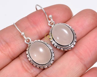 Rose Quartz Sterling Silver Earrings: Handmade Dangle Jewelry