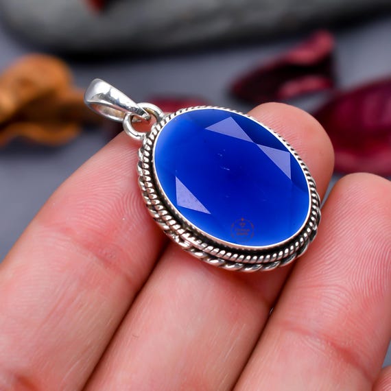 Handmade Sterling Silver Blue Sapphire Pendant: Oval Gemstone - Etsy