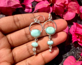 Handmade Larimar Sterling Silver Dangle Earrings: Blue Gemstone Jewelry