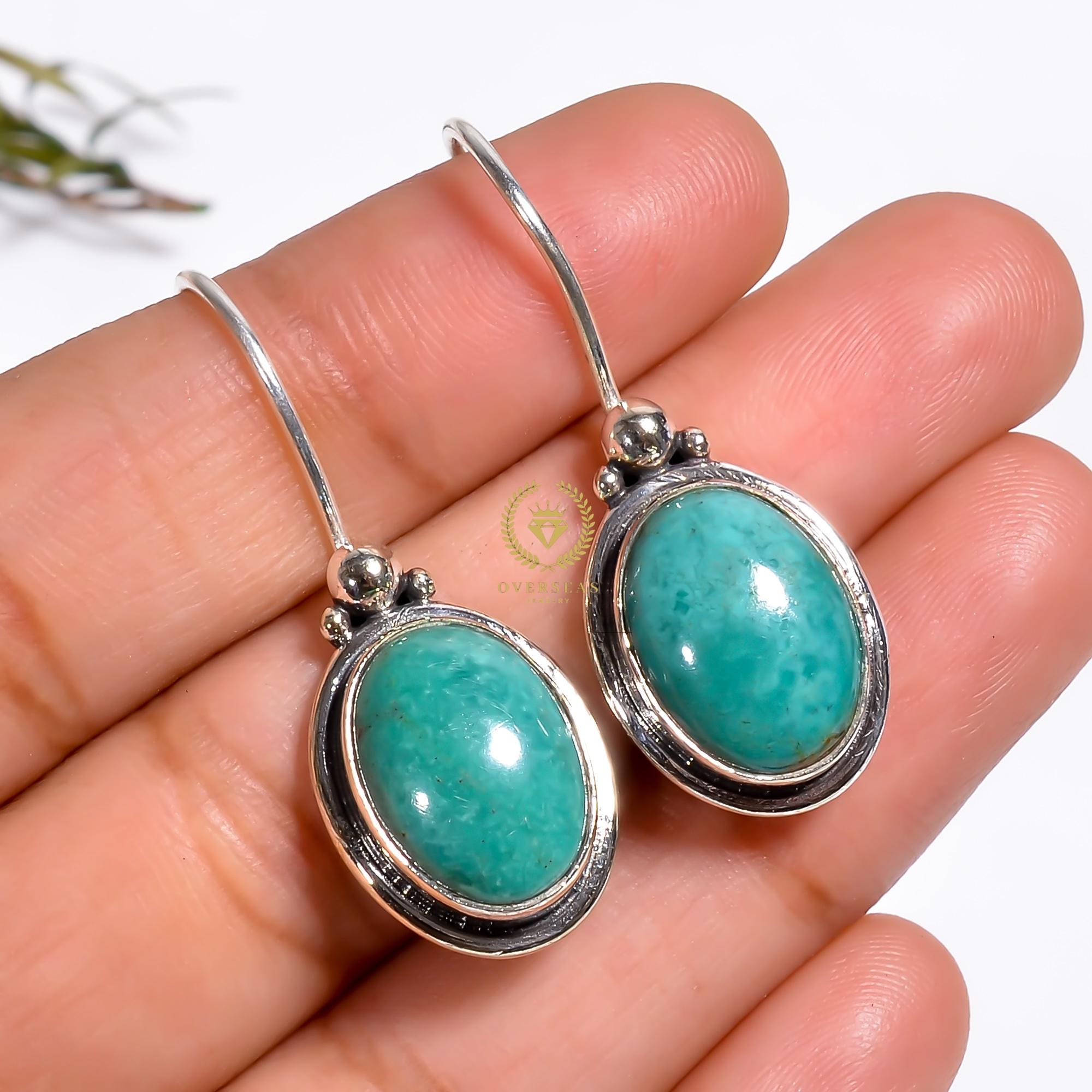 Tibetan Turquoise Earrings,925 Sterling Silver Earring, Natural Boho Earrings, Vintage Earrings, Handmade Earrings, Christmas Gift For Her