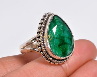 Raw Emerald Ring, 925 Silver Ring, Healing Gemstone Ring, Ring For Women, Rough Gemstone Ring, Statement Ring, Handmade Ring, Gift For Her