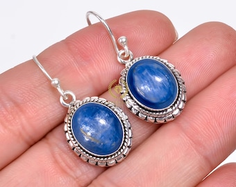 Handmade Blue Kyanite Sterling Silver Drop Earrings – Minimalist Gemstone Jewelry