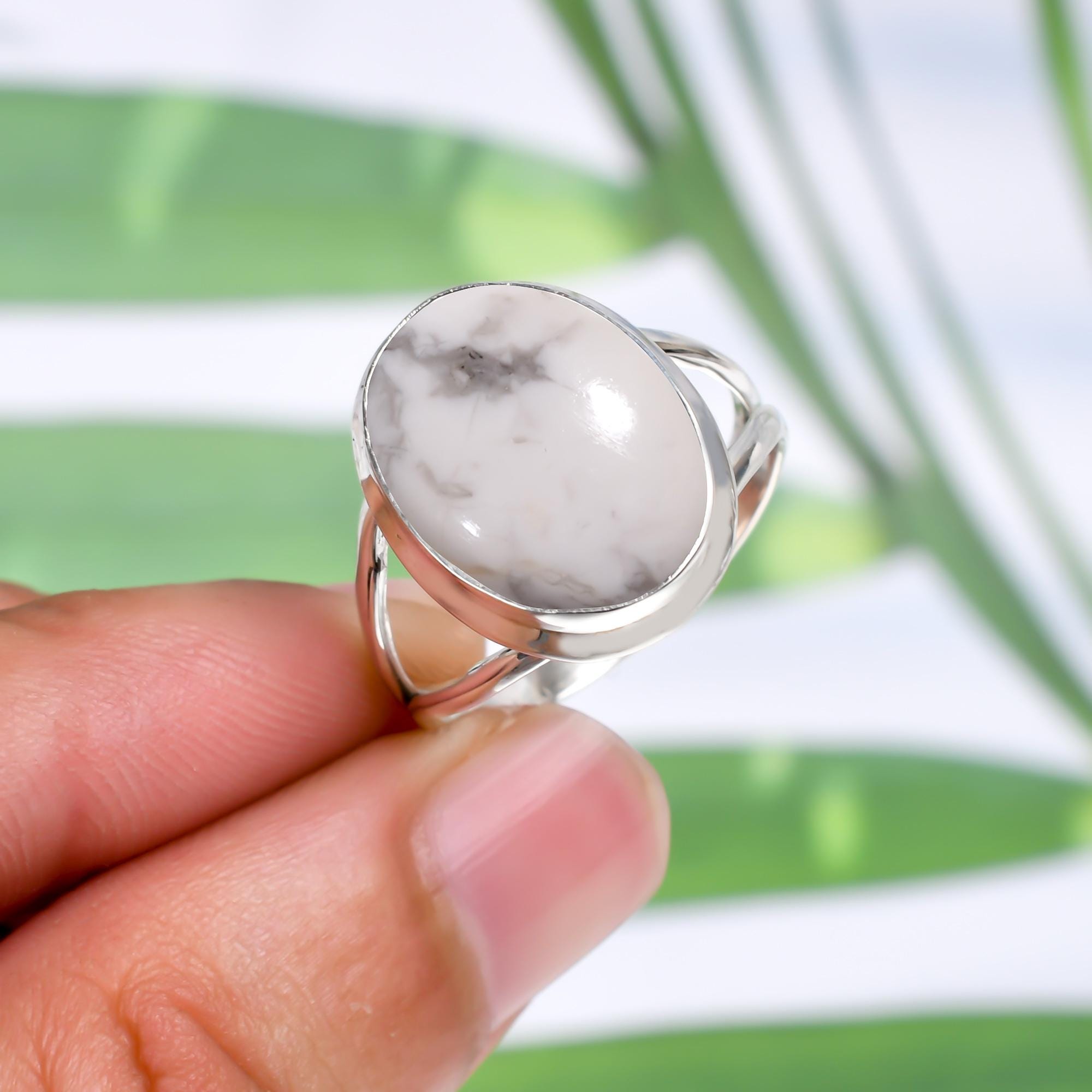 Oval Howlite Ring: Handmade 925 Sterling Silver Statement Ring - Etsy