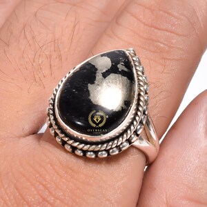 Handmade Oval Pyrite Ring: 925 Sterling Silver Statement Jewelry