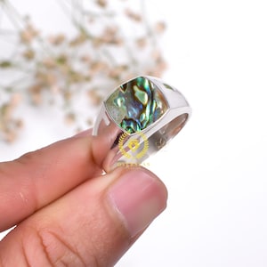 Handgemachte Abalone Muschel Ring, Sterling Silber Statement Ring, Natürliche Edelstein Schmuck
