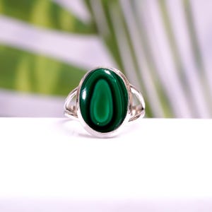 Handmade Sterling Silver Malachite Ring: Green Stone Statement Ring