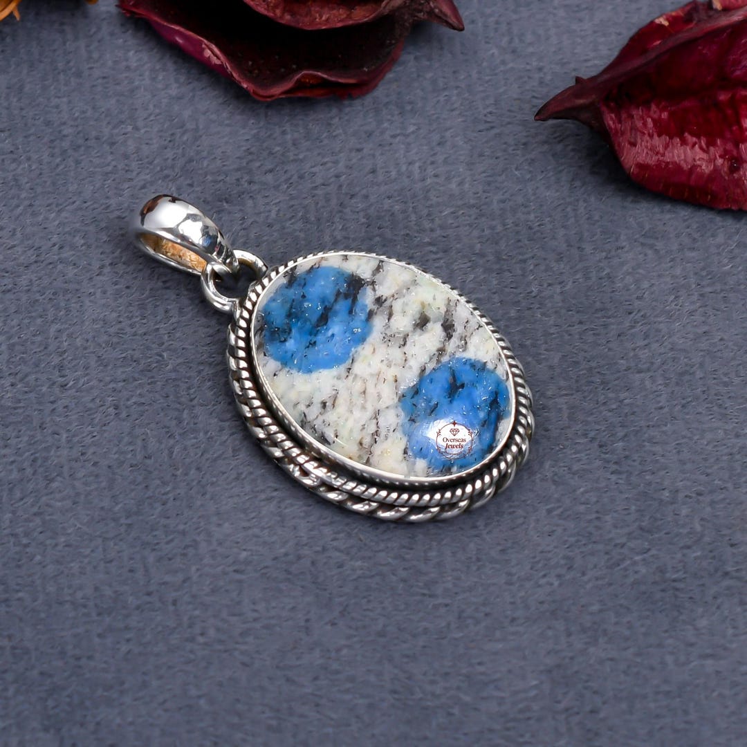 Azurite K2 Jasper Pendant: Handmade Oval Sterling Silver Gemstone