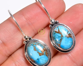 Blue Turquoise Earrings: Handmade 925 Sterling Silver Gemstone Jewelry