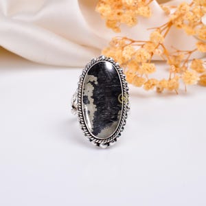 Oval Pyrite Ring: 925 Sterling Silver Bohemian Jewelry