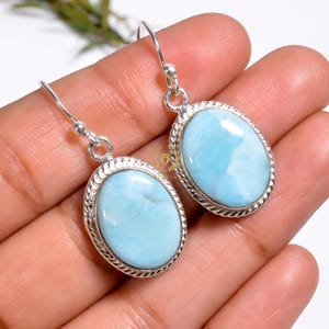 Natural Larimar Gemstone Earring, 925 Sterling Silver Earring, Stone Earring, Handmade Earring, Earring For Women, Gift For Her
