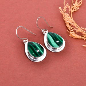 Green Natural Malachite Gemstone Earring, 925 Sterling Silver Earring, Handmade Earring, Drop/Dangle Earring, Valentine Gift Earring For Mom