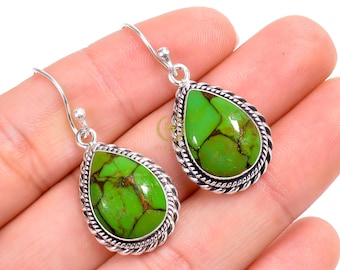 Pendientes de turquesa y cobre verde: pendientes colgantes de plata de ley