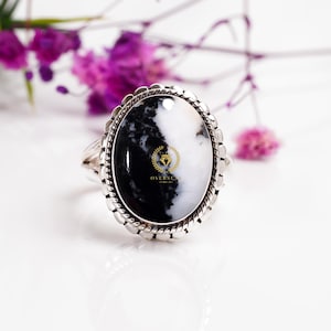 White Buffalo Turquoise Ring: Handmade Sterling Silver Adjustable Gemstone Ring