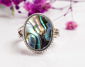 Natural Abalone Shell 925 Sterling Silver Boho ring, Handmade 925 Sterling Silver Ring -Anniversary gifts, Bohemian ring, Gift for Women Her