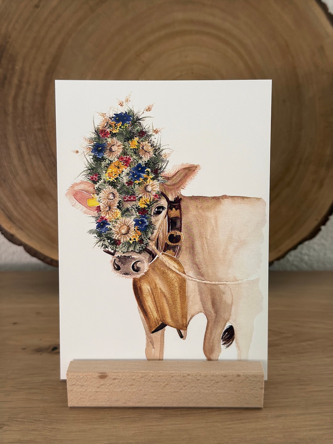Wreathed Cow Postcard - Etsy