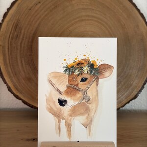 Carte postale Veau avec couronne florale
