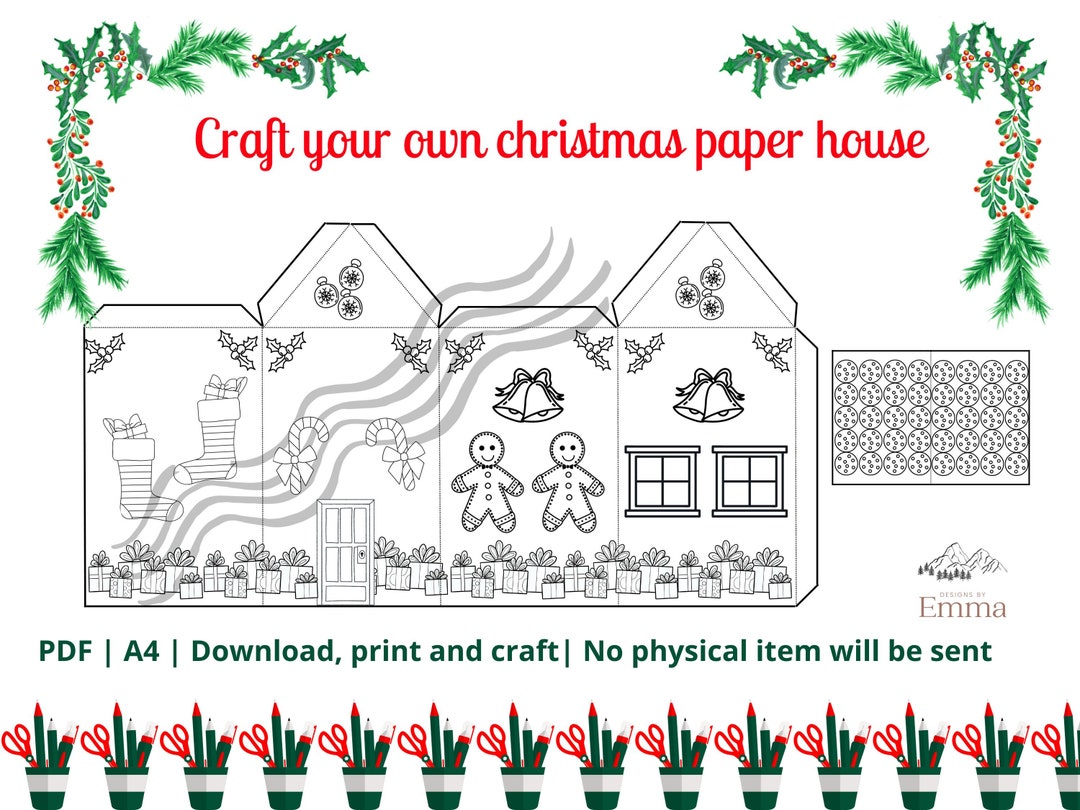 Christmas House of Paper Template Digital A4 PDF Download for Adults
