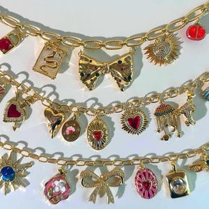 Custom Gold Charm Bracelet: Vintage Chunky Chain, Personalized Birthday Gift