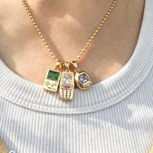18K Gold/ S925 Plated Retro Virtual Digital Pet Pendant with Zircon Gem, Retro Mobile Charm, game Controller Charm, 90's Kid Toys, Egg Pet