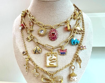 Build Your Own Custom Charm Necklaces 18k Gold Plated, Pick Your Charms,Vintage Chunky Necklace,Gold Charm ,Personalized Birthday Gifts