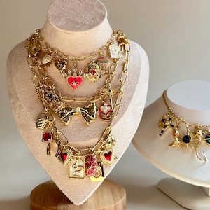 Build Your Own Custom Charm Necklaces 18k Gold Plated, Pick Your Charms,Vintage Chunky Necklace,Gold Charm ,Personalized Birthday Gifts