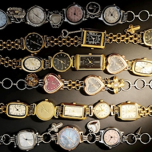 Collar de reloj punk hecho a mano, gargantilla de cadena de plata, collar de reloj dorado, gargantilla de reloj Y2K, joyería de reloj grunge, estilo retro de los 90