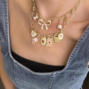 Build Your Own Custom Charm Necklaces 18k Gold Plated, Pick Your Charms,Vintage Chunky Necklace,Gold Charm ,Personalized Birthday Gifts