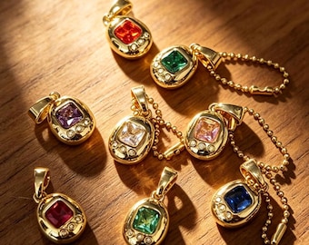 18K Gold/ S925 Plated Retro Virtual Digital Pet Pendant with Zircon Gem, Y2k Jewelry, 90's Kid Toys, Egg Pet Charm, Gemagotchi Charm