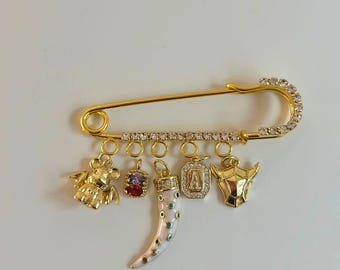 Charm Brooch Make Your Own Pin Customizable Safety Pin Purse Handbag Backpack Cardigan Fashion 18K Gold Plated Personalized Pin