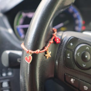 Custom Handmade Gold Plated Car Charm Rope Chain: Steering Wheel Chain, Boho Kawaii Floral Car Accessories