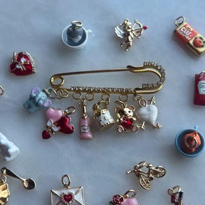 Charm Brooch Make Your Own Pin Customizable Safety Pin Purse Handbag Backpack Cardigan Fashion 18K Gold Plated Personalized Pin image 2
