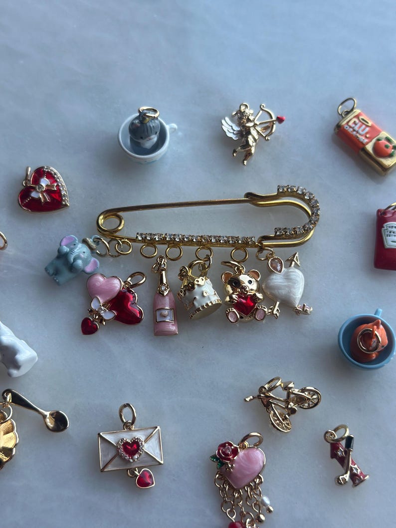 Charm Brooch Make Your Own Pin Customizable Safety Pin Purse Handbag Backpack Cardigan Fashion 18K Gold Plated Personalized Pin image 2