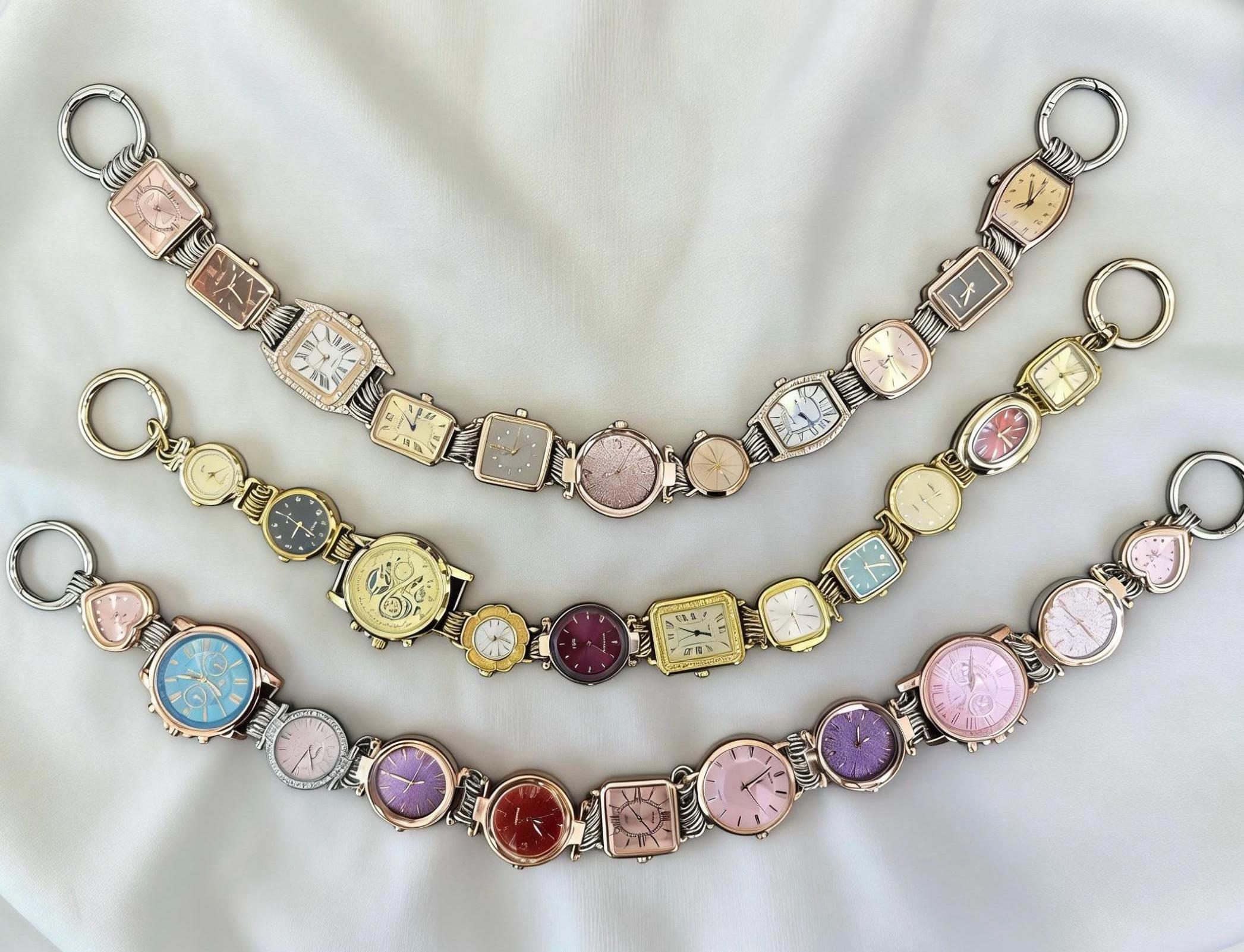 Handmade Punk Watch Bag Chain, Silver Pant Chain Gold Timepiece Clock ...