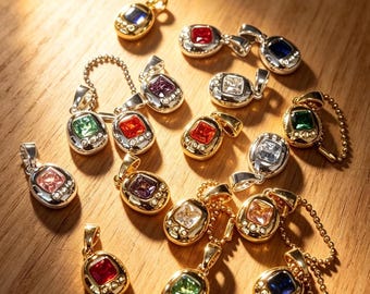 18K Gold/ S925 Plated Retro Virtual Digital Pet Pendant with Zircon Gem, Y2k Jewelry, 90's Kid Toys, Egg Pet Charm, Gemagotchi