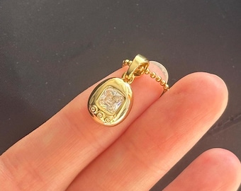 18K Gold/ S925 Plated Retro Virtual Digital Pet Pendant with Zircon Gem, Y2k Jewelry, 90's Kid Toys, Egg Pet Charm, Gemagotchi