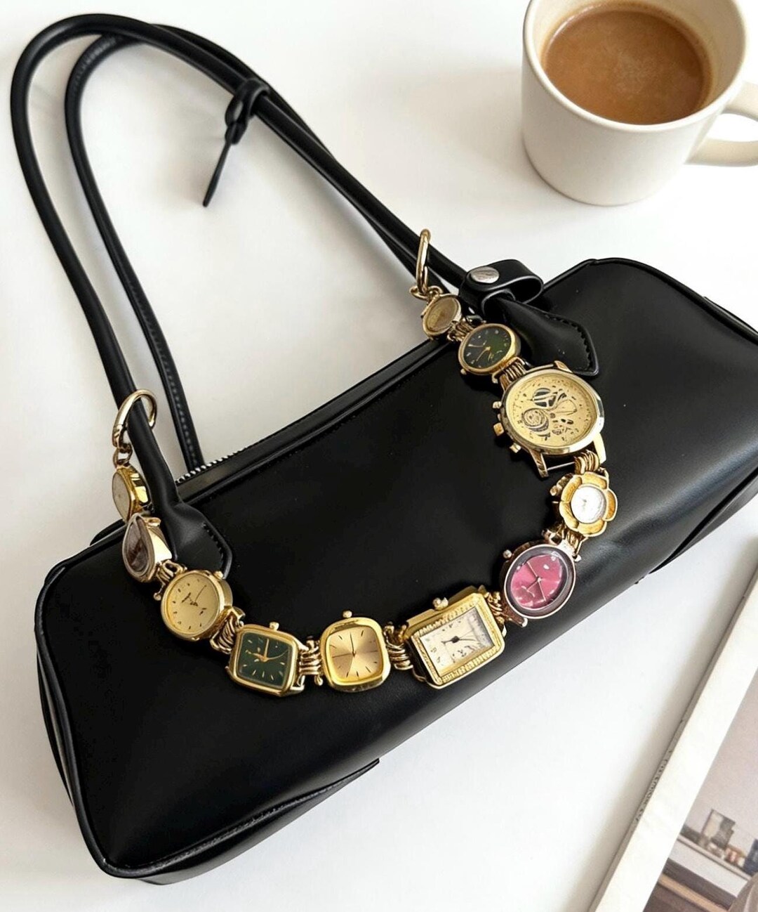 Handmade Punk Watch Bag Chain, Silver Pant Chain Gold Timepiece Clock ...