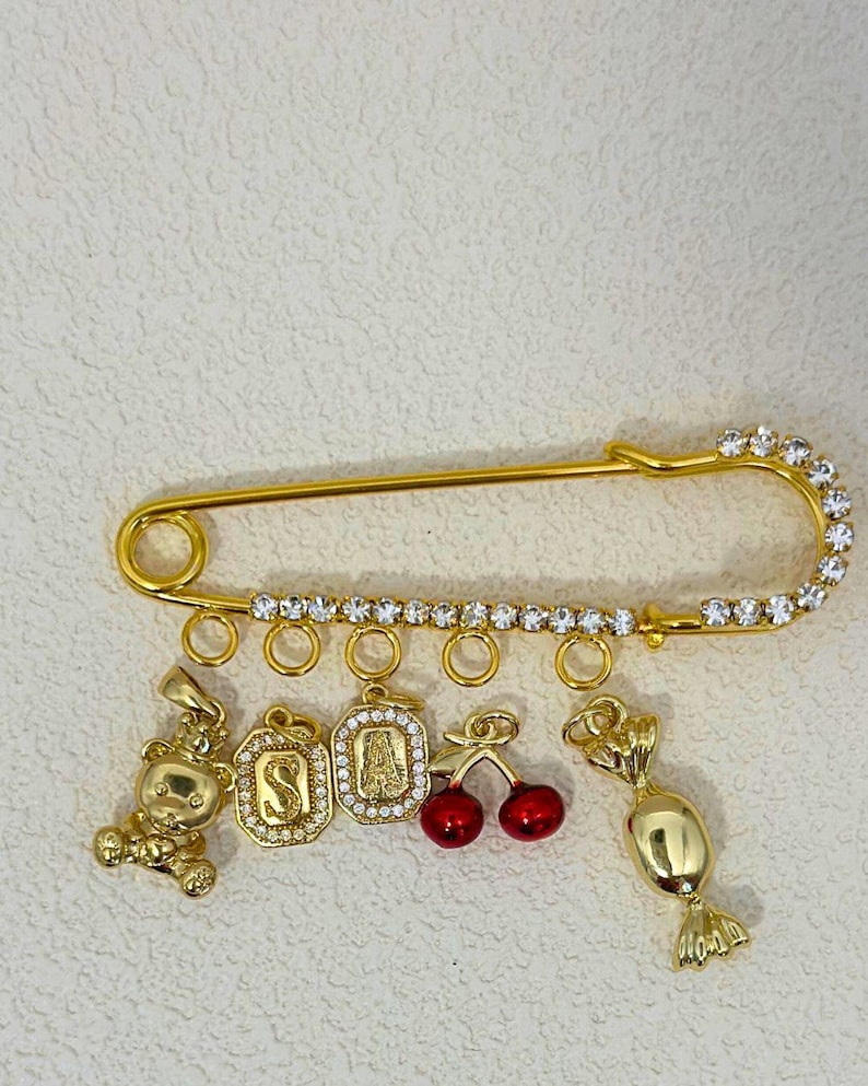 Charm Brooch Make Your Own Pin Customizable Safety Pin Purse Handbag Backpack Cardigan Fashion 18K Gold Plated Personalized Pin image 3