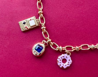 14K 18K Gold Plated Retro Virtual Digital Pet Pendant Necklace with Zircon Gem, Y2k Jewelry, 90's Kid Toys, Holiday Gift, Gamer Necklace