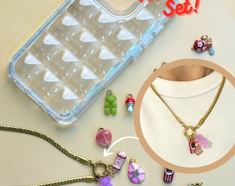 3D Pokopoko Case, Clear Puffer Bubble Shaker Phonecase DIY Necklace Set, iPhone 17 16 15 14 13 Air Plus Pro Max, Japanese Jewel Charm Case