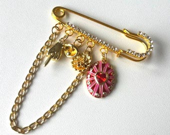 Charm Brooch Make Your Own Pin Customizable Safety Pin Purse Handbag Backpack Cardigan Fashion 18K Gold Plated Personalized Pin