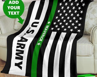 Custom Army Blanket, Military Blanket, Thin Green Line Blanket, Green Stripe Blanket