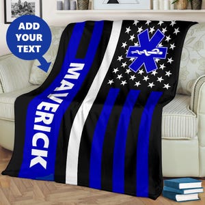 Custom EMS Blanket, EMT Blanket, Thin White Line Blanket, Paramedic Blanket, White Stripe Blanket